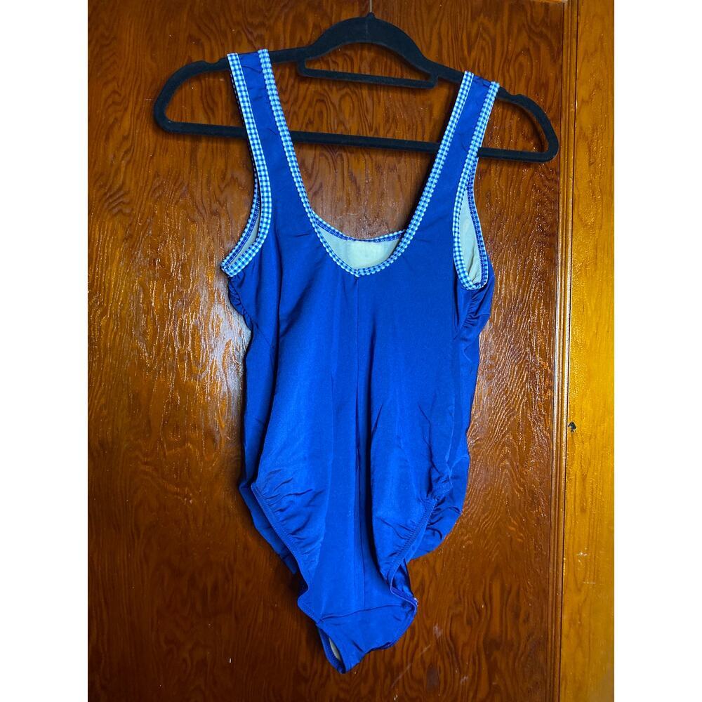VINTAGE Blue Plaid Cobalt One Piece Swimsuit 8 Medium - Picture 5 of 7